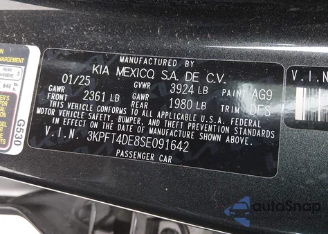 2025 Kia K4 Lx z USA, uszkodzony, nr VIN 3KPFT4DE8SE091642